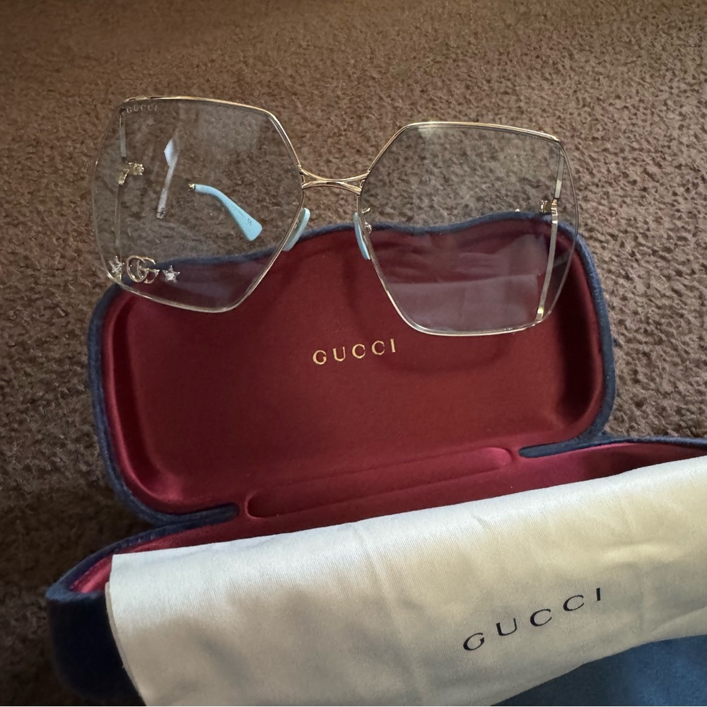 Gucci Gold & Blue Oval Sunglasses